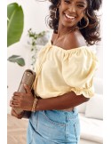 Yellow short blouse with ruffled neckline MP29435 - Online store - Boutique